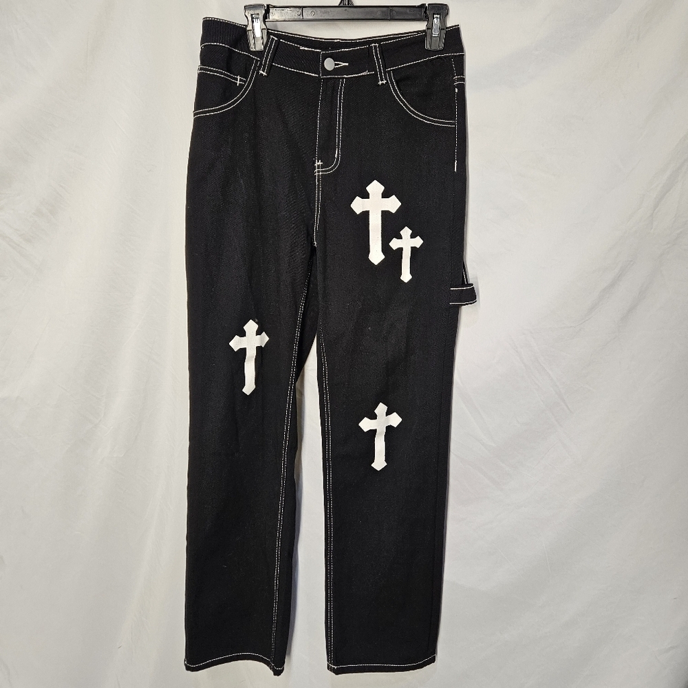 Cross Jeans Men High Street Denim Homme Loose Straight Wide Leg gothic Pants 30